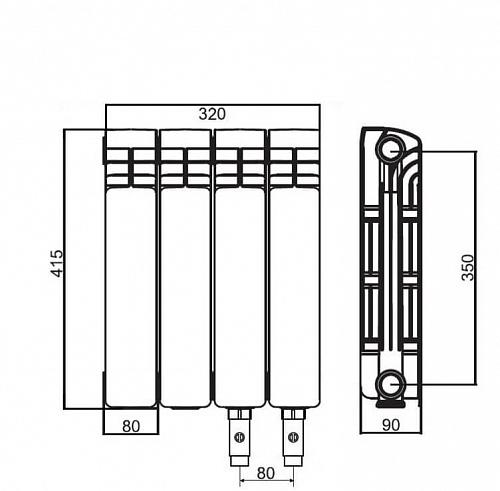 Rifar Alum Ventil 350 - 16 секции алюминиевый радиатор с нижним левым подключением