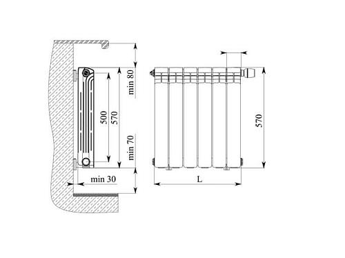 Rifar Alp Ventil 500 10 секции биметаллический радиатор с нижним левым подключением