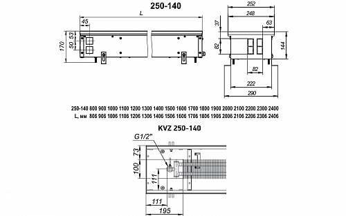 Techno Usual 250-140-4800 KVZ Внутрипольный конвектор с естественной конвекцией