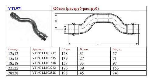 VALTEC 12 х 12 мм Двухраструбный обвод из нержавеющей стали