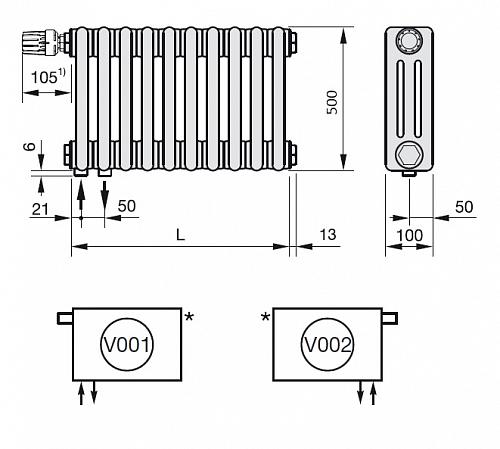 Zehnder Charleston Completto 3050/12 секций V002 1/2" RAL 9016 нижнее подключение