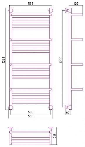 Сунержа Богема +4 полки 1200x500 Водяной полотенцесушитель 