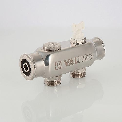 Valtec 1", 4 х 3/4" Коллектор 4 вых. из нержавеющей стали с межосевым расстоянием выходов 50 мм (евроконус)
