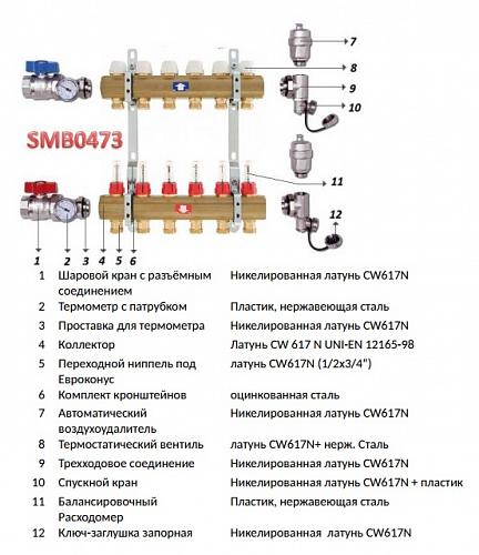 SMB 0473 000012 STOUT Распределительный коллектор из латуни с расходомерами 12 вых.