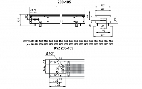 Techno Usual 200-105-3400 KVZ Внутрипольный конвектор с естественной конвекцией