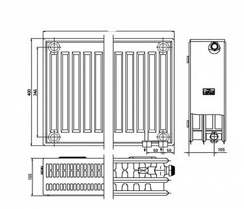 Kermi FTV 33 400х500 панельный радиатор с нижним подключением