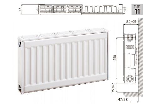 Prado Universal U11 300x2400 стальной панельный радиатор с нижним подключением