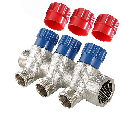 Valtec 1", 4 х 1/2" Коллектор 4 вых. с регулирующими вентилями и наружной резьбой (плоское уплотнение)