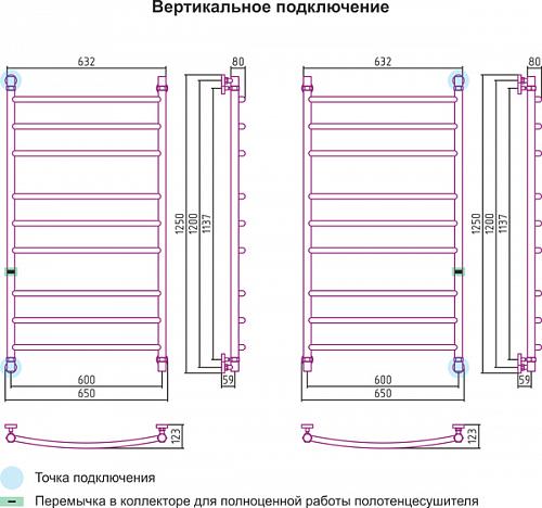 Сунержа Галант 1200x600 Водяной полотенцесушитель 