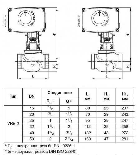 Danfoss VRB 2 DN50 (065Z0180) Клапан регулирующий с наружной резьбой Kvs-40 м3/ч