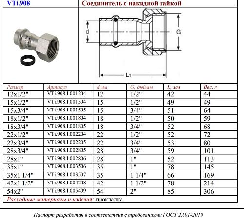 VALTEC 28 мм х 1" Пресс-фитинг из нержавеющей стали с накидной гайкой