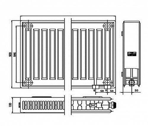 Kermi FTV 22 900x1100 панельный радиатор с нижним подключением