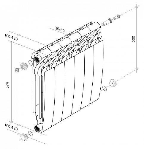 Royal Thermo Biliner 500 V Silver Satin/12 секции Биметаллический радиатор с нижним правым подключением