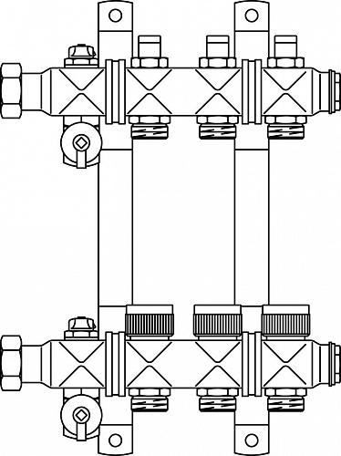 Oventrop Multidis SF Коллектор 4 отвода G 3/4'' с вентильными вставками (воздушник сзади)