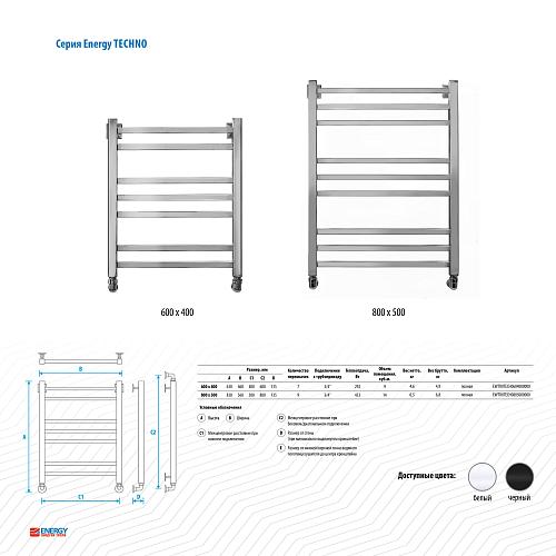 Energy Techno 800x500 черный матовый Водяной полотенцесушитель 