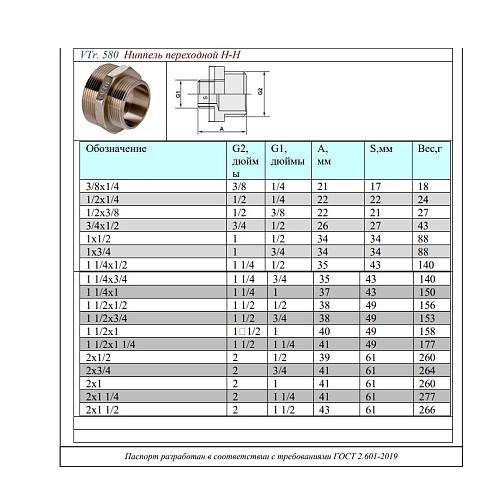 Valtec 1 1/4" х 1/2" Ниппель переходной резьбовой