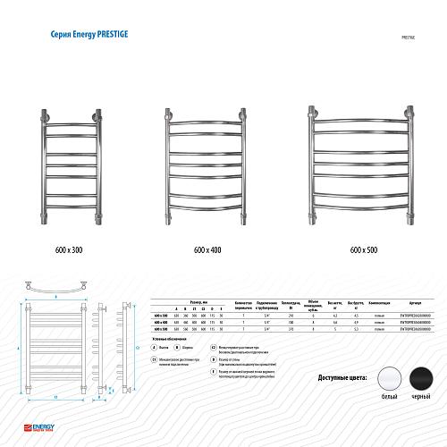 Energy Prestige 600x400 черный матовый Водяной полотенцесушитель