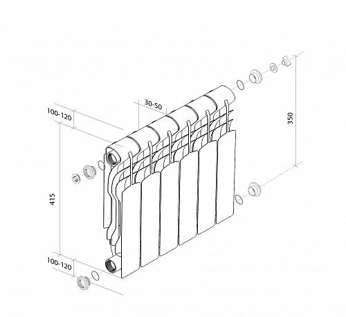 Royal Thermo Revolution Bimetall 350/ 1 секция БиМеталлический радиатор