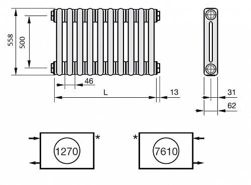 Zehnder Charleston 2056/26 секций №1270 3/4" RAL 9016 боковое подключение