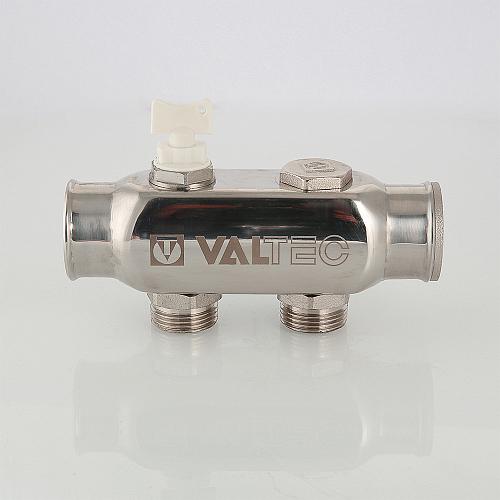 Valtec 1", 4 х 3/4" Коллектор 4 вых. из нержавеющей стали с межосевым расстоянием выходов 50 мм (евроконус)