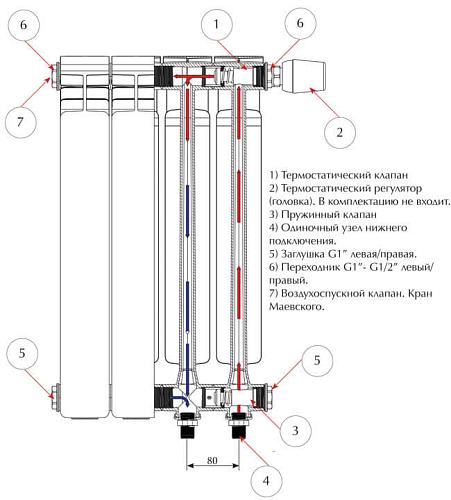 Rifar Alum Ventil 500 - 6 секции алюминиевый радиатор с нижним правым подключением