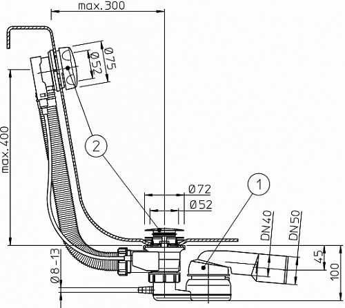 HL 555N Сифон с поворотным шарниром с переливом для ванн