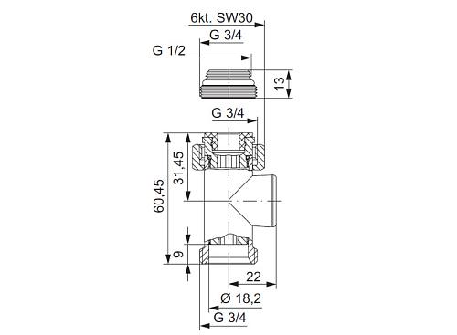 Hummel Designtechnik 3/4НРx1/2НР Вентиль запорный прямой (2456353590)