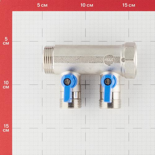 Henco Коллектор 3/4" с синими шаровыми кранами, 3/4"НР под евроконус, 3/4" - 2xEK14,16,18,20