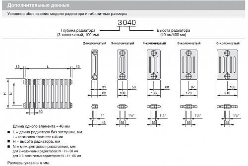 Zehnder Charleston 3057/20 секций №1270 3/4" RAL 9016 боковое подключение