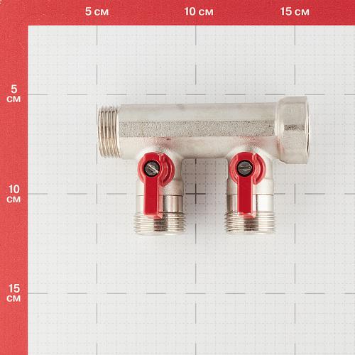 Henco Коллектор 1" с красными шаровыми кранами, 3/4"НР под евроконус, 1" - 2xEK14,16,18,20