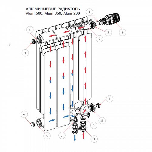 Rifar Alum Ventil 500 - 6 секции алюминиевый радиатор с нижним левым подключением