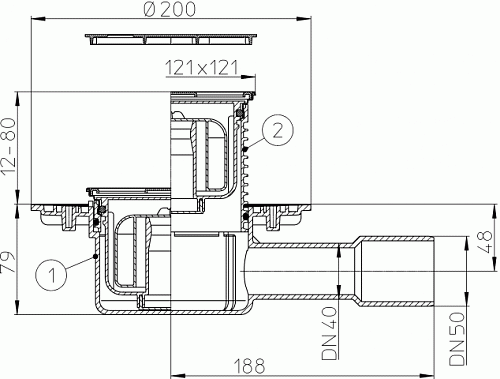 HL 510NPr-3000.31 Трап с решеткой клик-клак с решеткой HL037.31E - светлая бронза с сухим сифоном горизонтальный выпуск DN40/50