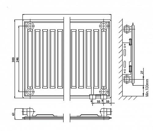 Kermi FTV 10 300x700 панельный радиатор с нижним подключением