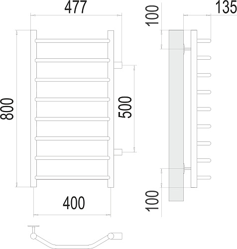 Terminus Виктория П8 400х800 бп500 Водяной полотенцесушитель 