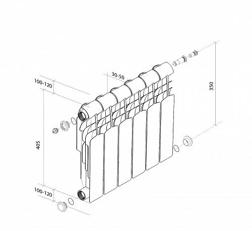 Royal Thermo Vittoria 350 VDR / 4 секции Биметаллический радиатор с нижним правым подключением