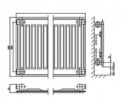 Kermi FTV 10 500x700 панельный радиатор с нижним подключением