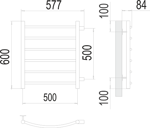 Terminus Классик П6 500х600 бп500 Водяной полотенцесушитель 