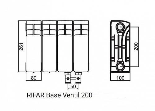 Rifar Base Ventil 200 04 секции биметаллический радиатор с нижним правым подключением