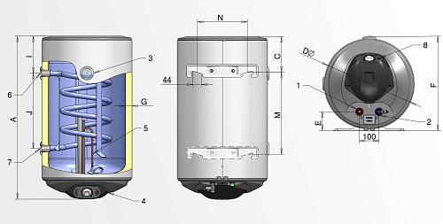 ELDOM THERMO Настенный комбинированный водонагреватель с одним теплообменником, 80л, арт.  WV08046TRG 